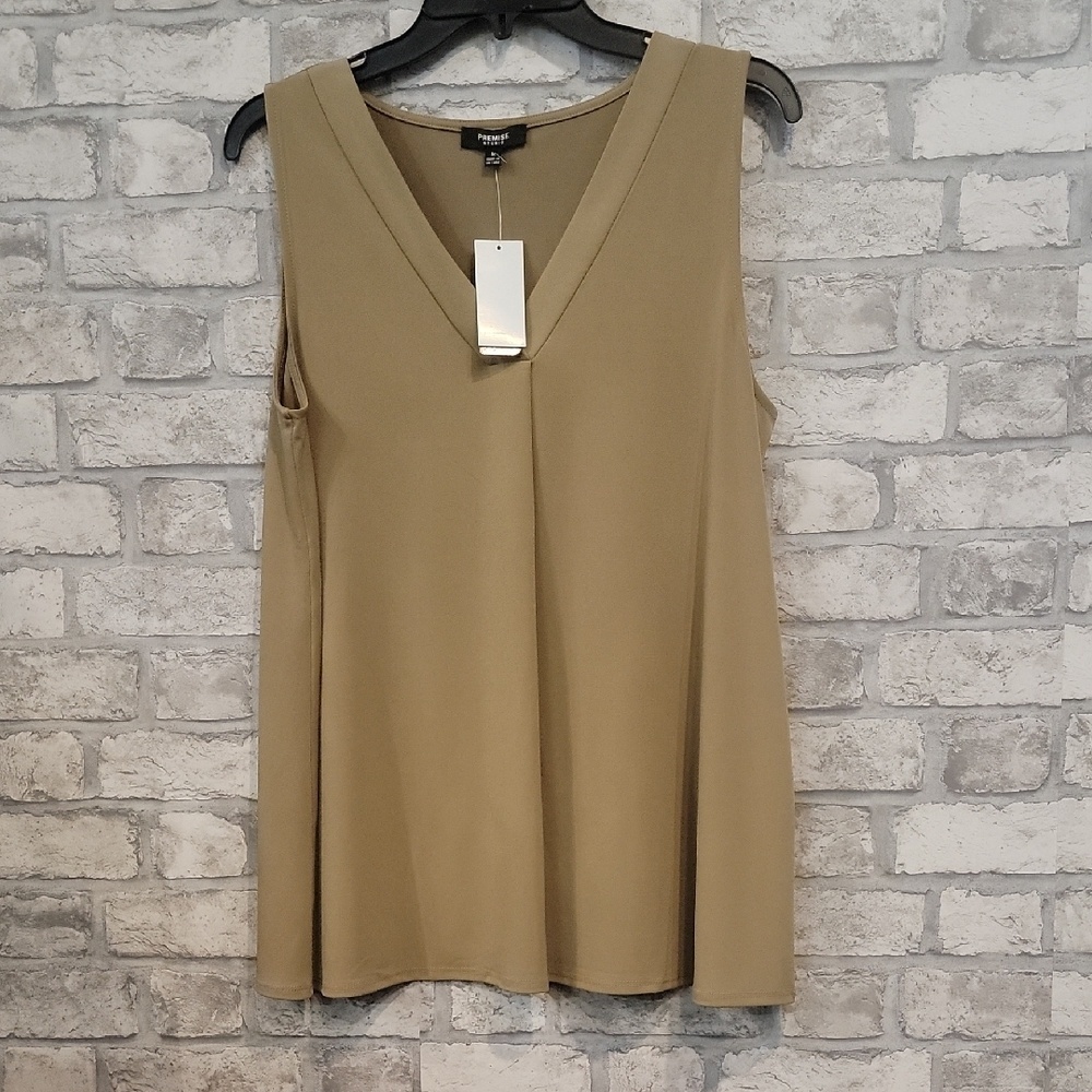 Premise Tan Sleeveless V-Neck Tank Top